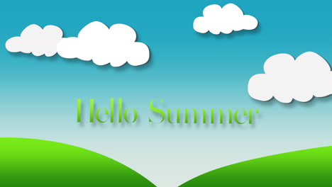 hello summer with white clouds and green grass