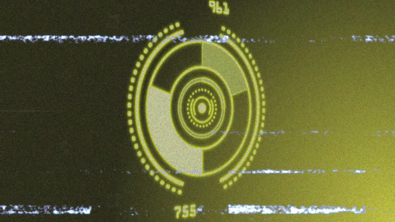 Animation of futuristic digital interface with circular patterns on screen in school