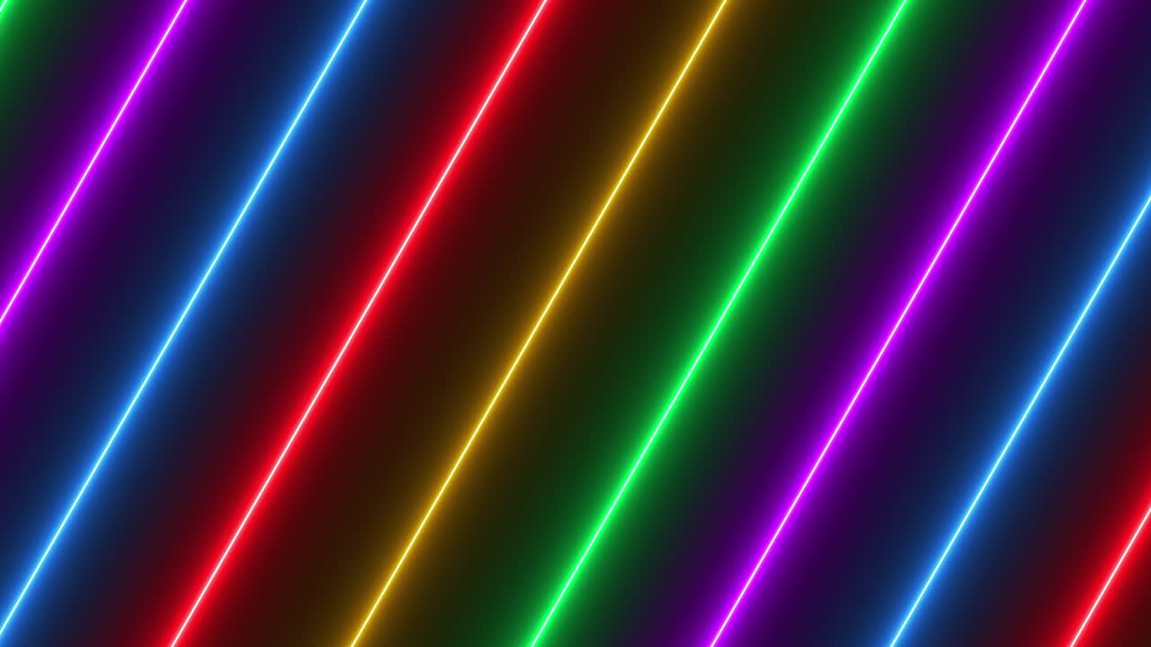 Neonupplysta flerfärgade linjer rör sig horisontellt.