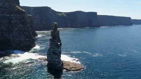 A-drone-shot-of-the-Cliffs-of-Moher,-the-tallest-sea-cliffs-of-the-rugged-West-Clare-Coast-of-Ireland