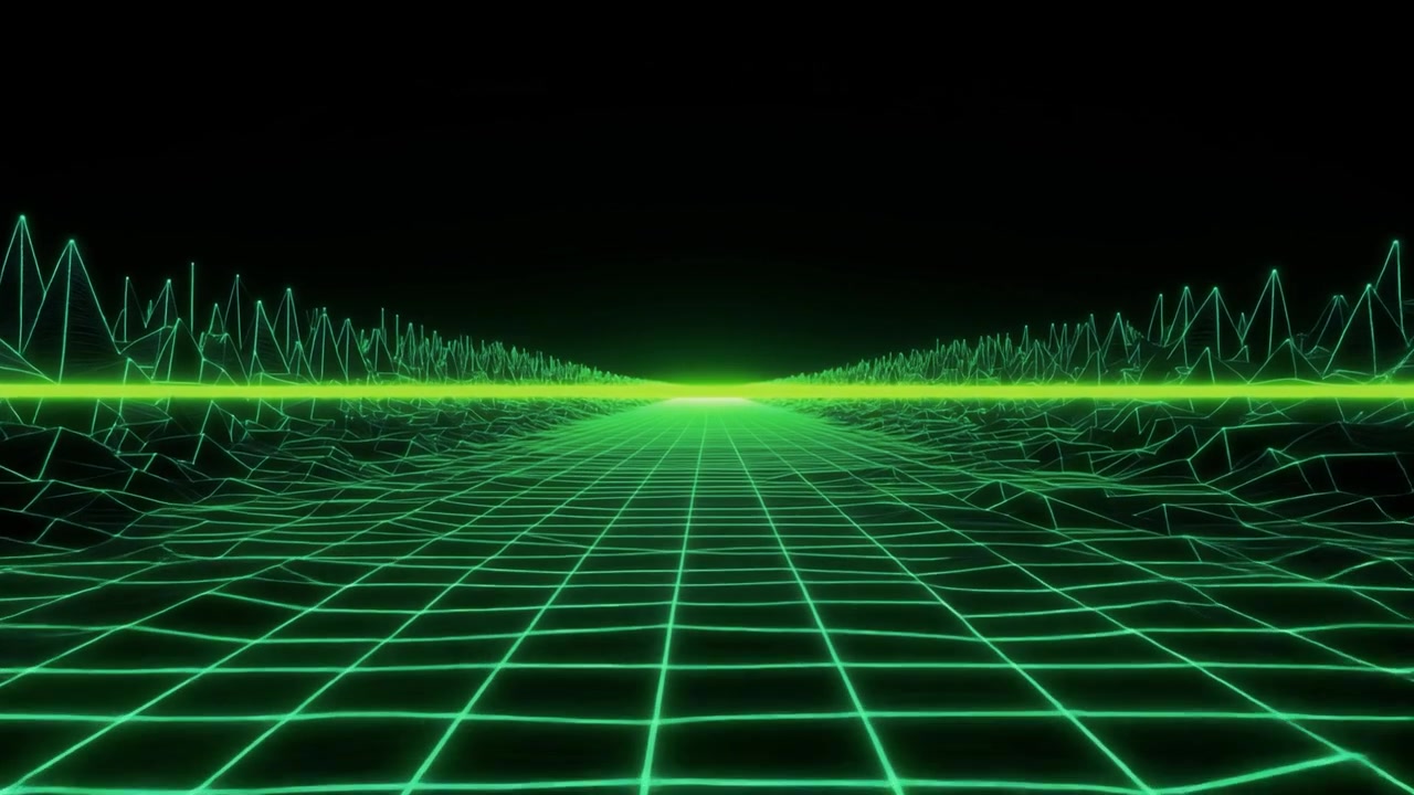 Retro Synthwave Style Digital Grid Landscape Moving Forward