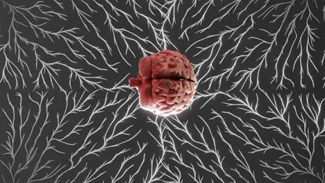 human brain surrounded by abstract glowing white neuron branches on black background. 3d medical illustration with digital neural connections.neuroscience and human anatomy concept.wallpaper, vertical