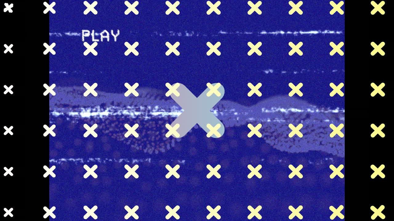 파란색 배경에 간섭과 빛 반점 위의 십자가의 애니메이션