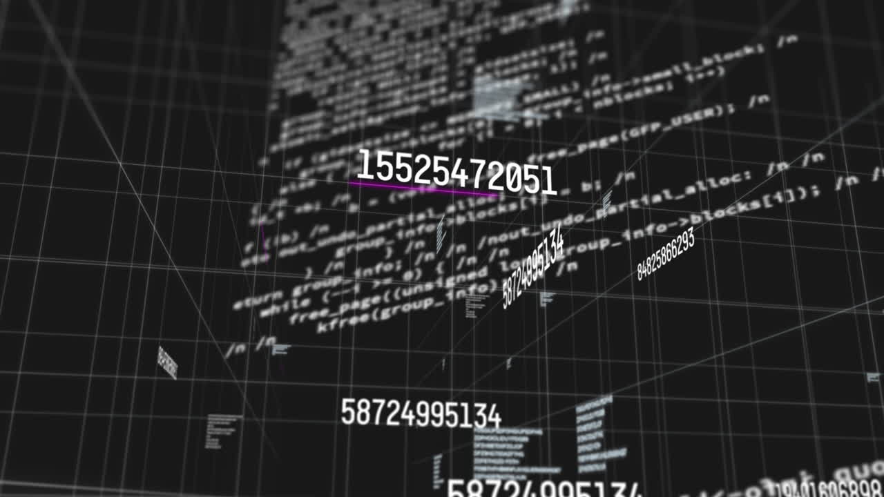 animación digital de múltiples números cambiantes contra el procesamiento de datos en fondo negro