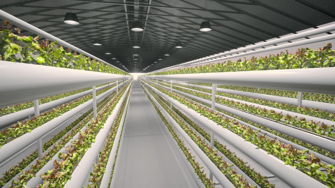 hidroponía en el vasto invernadero. acuicultura. plantación de hierbas con sistema de riego. cultivo agrícola eficiente e innovador. cientos de plantas están creciendo en la granja. producción de alimentos