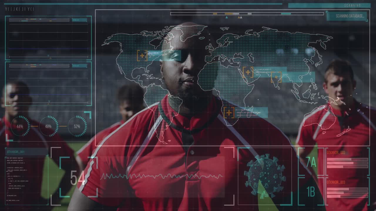 럭비 선수들에 대한 코로나 19 의료 데이터 처리와 함께 디지털 인터페이스의 애니메이션