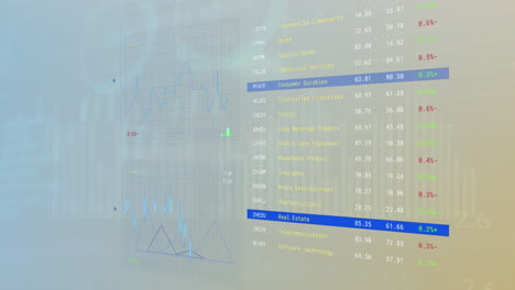 animación del procesamiento de datos estadísticos y bursátiles contra un fondo de gradiente azul