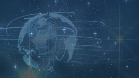 Animation-of-globe-and-data-on-navy-background