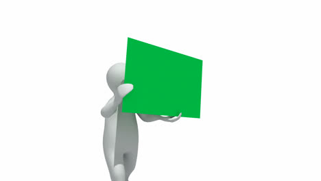 animation represeting 3dman holding a green placard