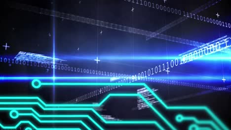 Animation-of-binary-coding,-data-processing-over-processor-circuit-board