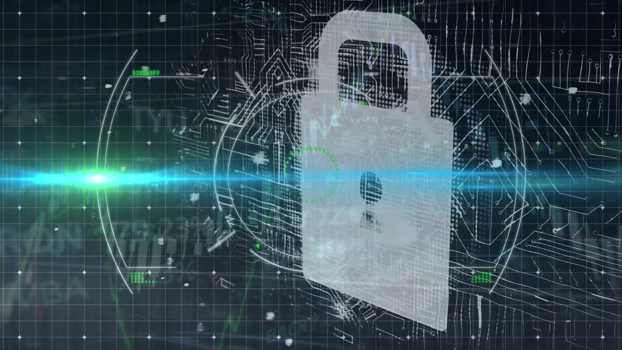 검은색 바탕에 비즈파인더, 조명, 집합 회로 및 데이터 처리의 애니메이션