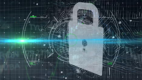 animación del visor, la luz, el circuito integrado y el procesamiento de datos sobre fondo negro