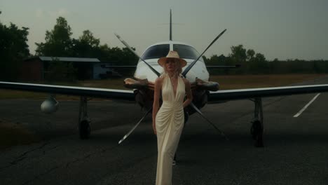 Woman in front of a private jet