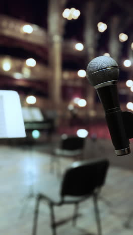 a microphone on a stage in a theater