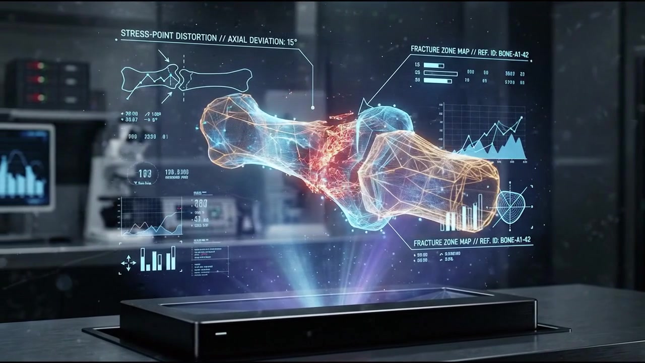 Glowing anatomical organ hologram surrounded by digital clinical data interface