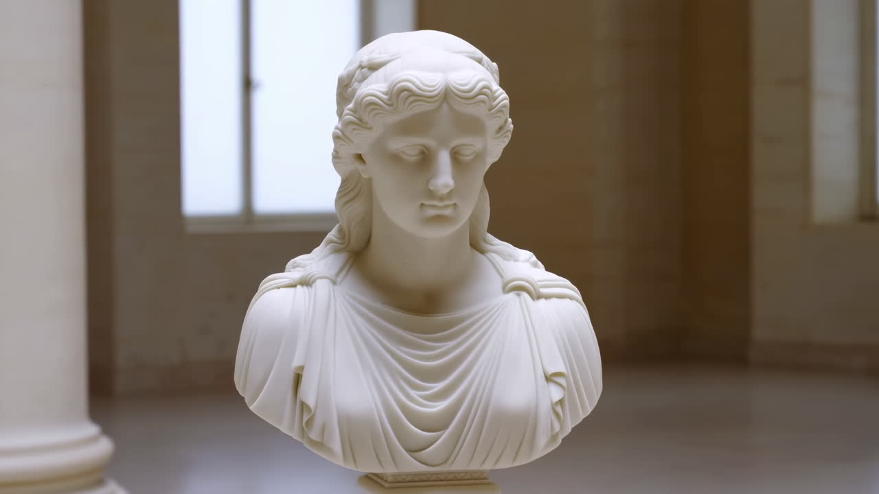 Busto classico in marmo di una donna in una galleria di un museo