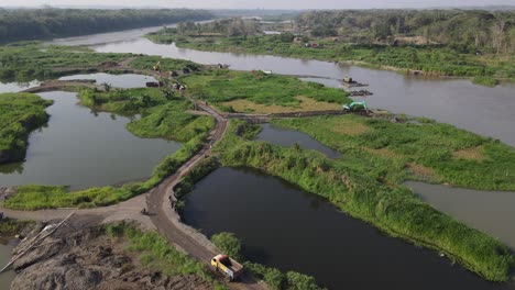 aerial view of sand mining operation on a river