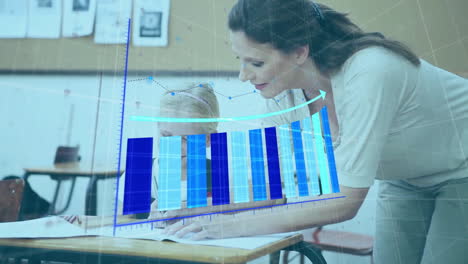 animación del procesamiento de datos financieros sobre diversos escolares y maestras