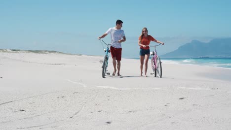 couple in love enjoying free time on the beach together