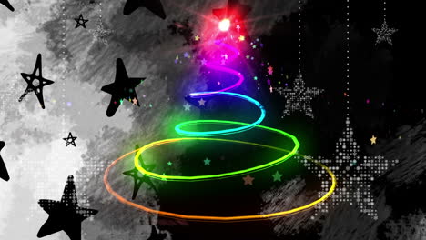 árbol del arco iris y estrellas de navidad