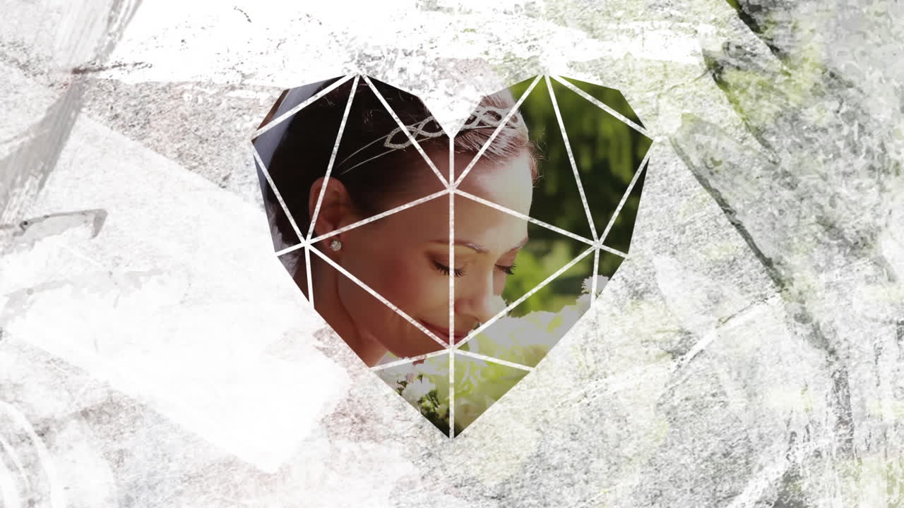 mujer casada a través de un fondo blanco en forma de corazón