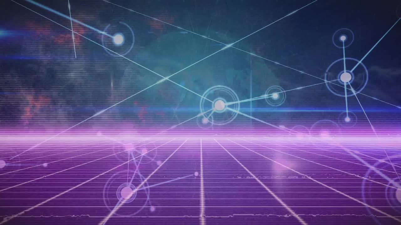 animaciones de la red de conexiones sobre la rejilla púrpura