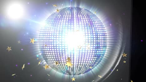 Animación-De-Estrellas-Y-Bola-De-Discoteca-Girando-Sobre-Fondo-Con-Luces