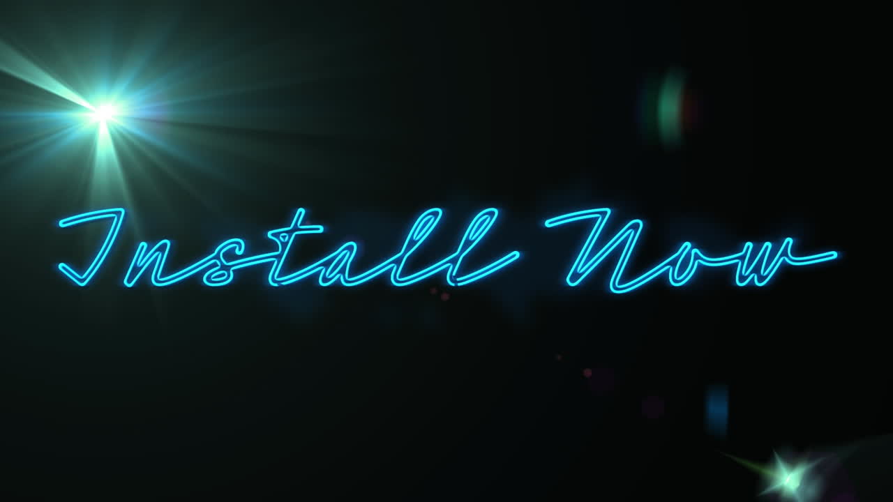 animación de parpadeo instalar ahora texto con lente azul destello sobre fondo negro