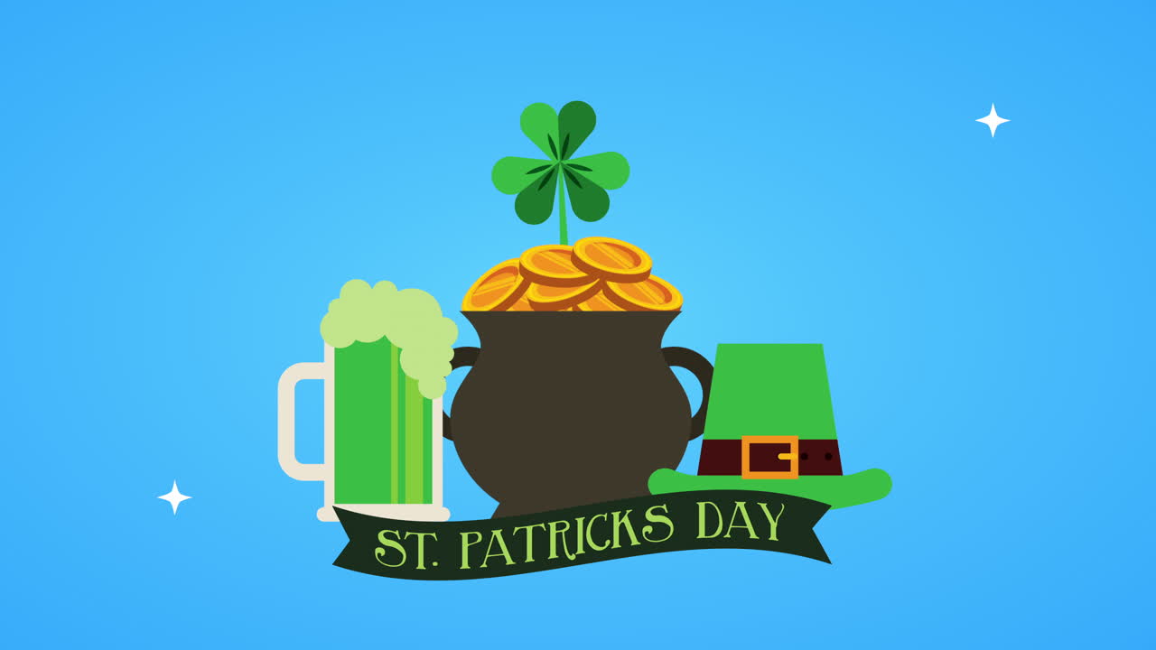 St. Patricks dag animert kort med gryte og øl