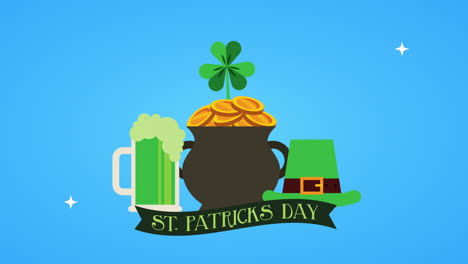 st patricks day animated card with cauldron and beer