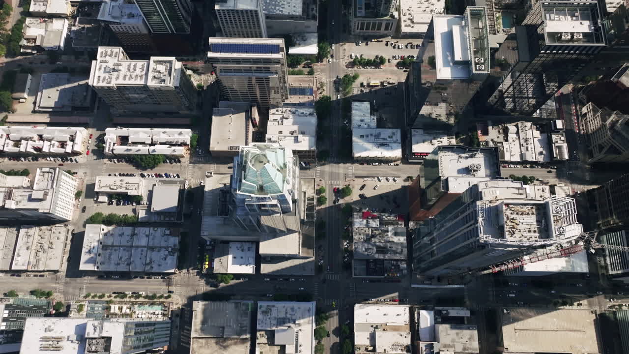 Aerial view of a sprawling urban downtown area