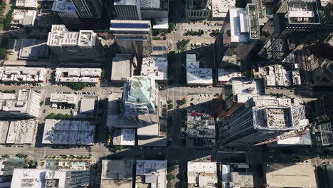 aerial view of a sprawling urban downtown area