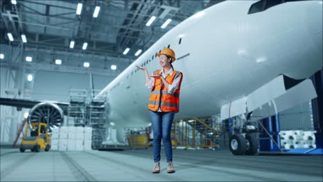 ingeniera en el hangar del aeropuerto.