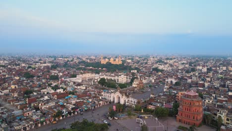 aerial drone shot of lucknow city, featuring jama masjid and chota imambada with a vibrant cityscape.