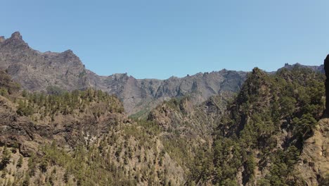 aerial drone panoramic of caldera taburiente national park on the volcanic island of la palma, canary islands