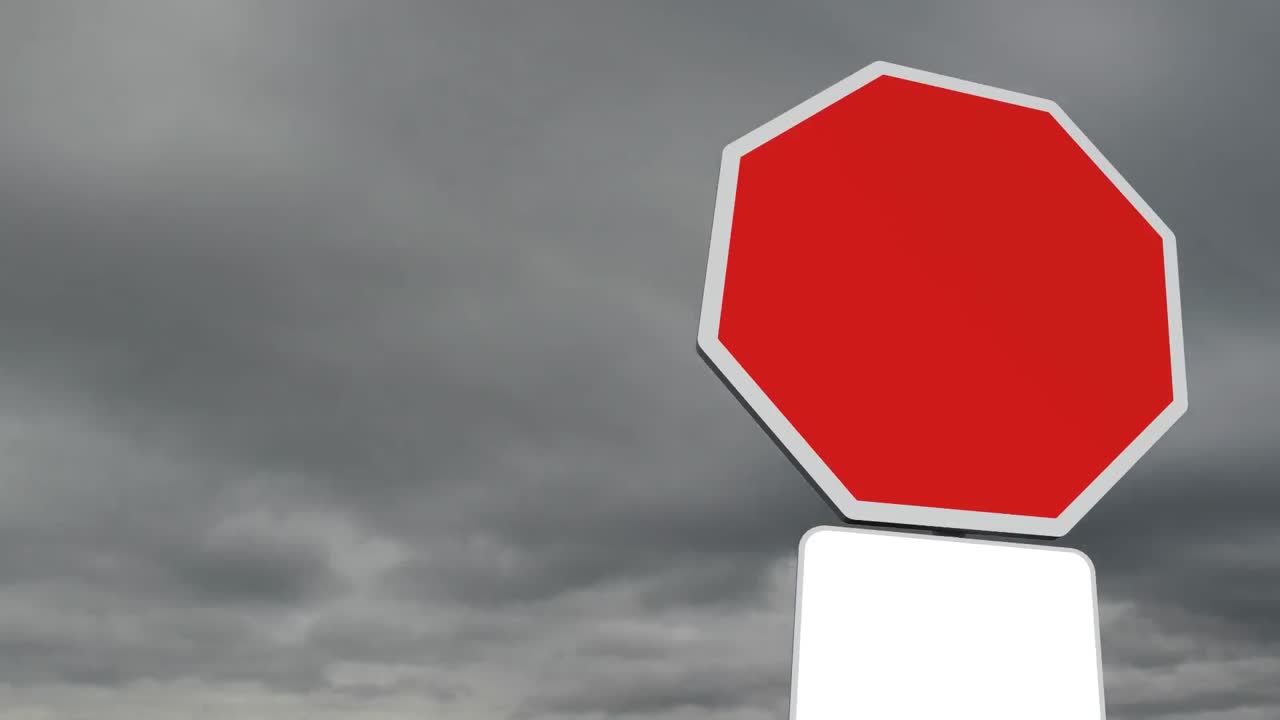 Blank signboard post with copy space against dark clouds in the sky