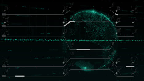 animación de líneas con gráfico y números cambiantes sobre el globo contra fondo negro