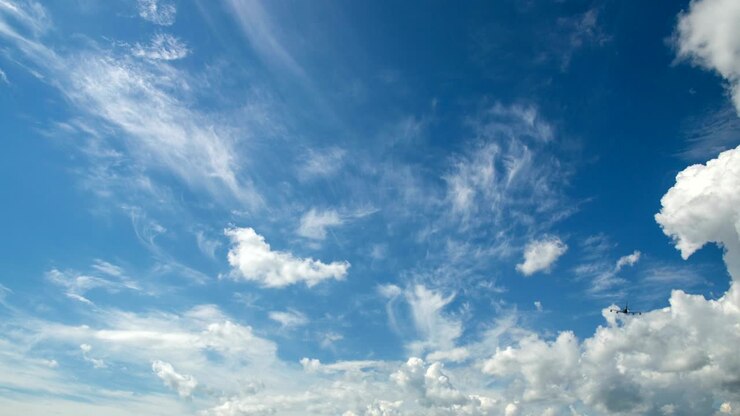 Cinemagraph, aereo che sorvola un cielo blu in una giornata di sole. Video in loop, time-lapse