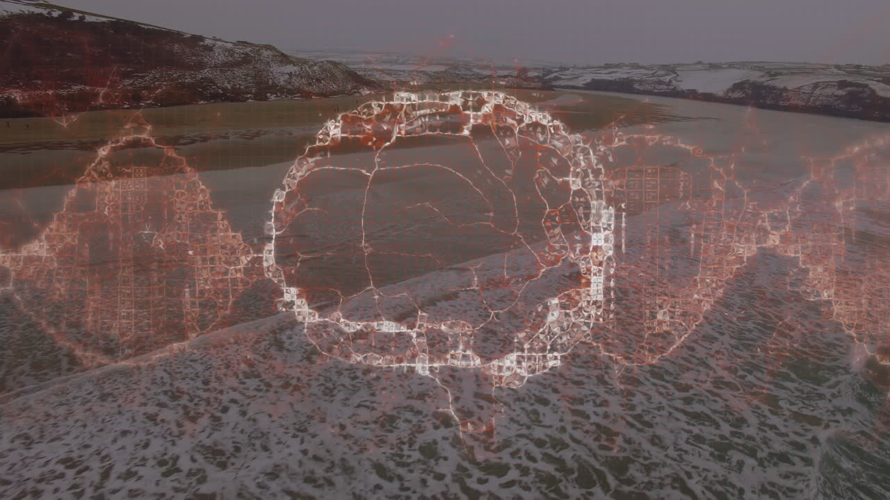 анимация человеческого мозга над морским пейзажем