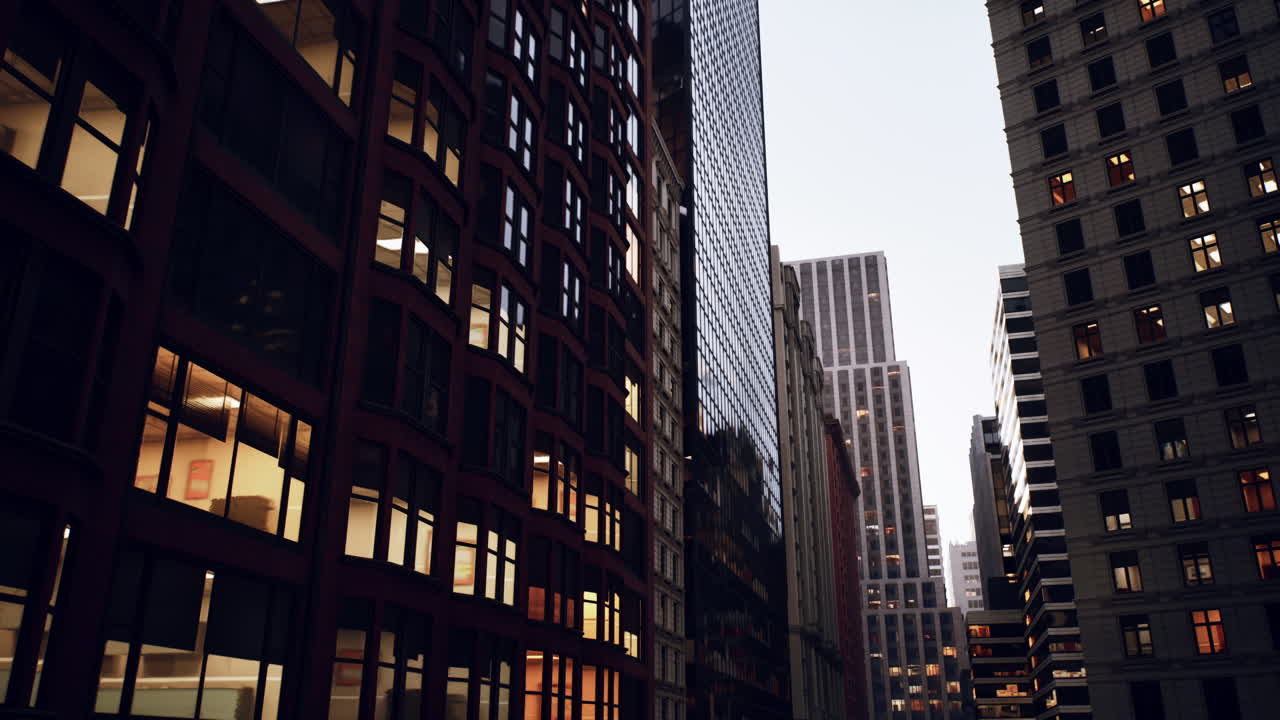 Modern urban corridor featuring amberlit windows and textured exteriors