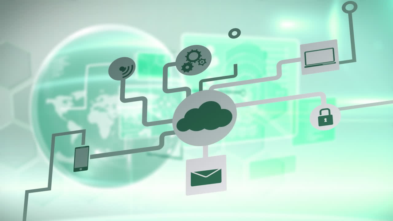 animación de la red de conexiones de computación en la nube