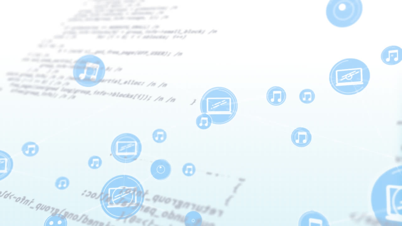 animación de iconos conectados a través del lenguaje informático contra un fondo abstracto