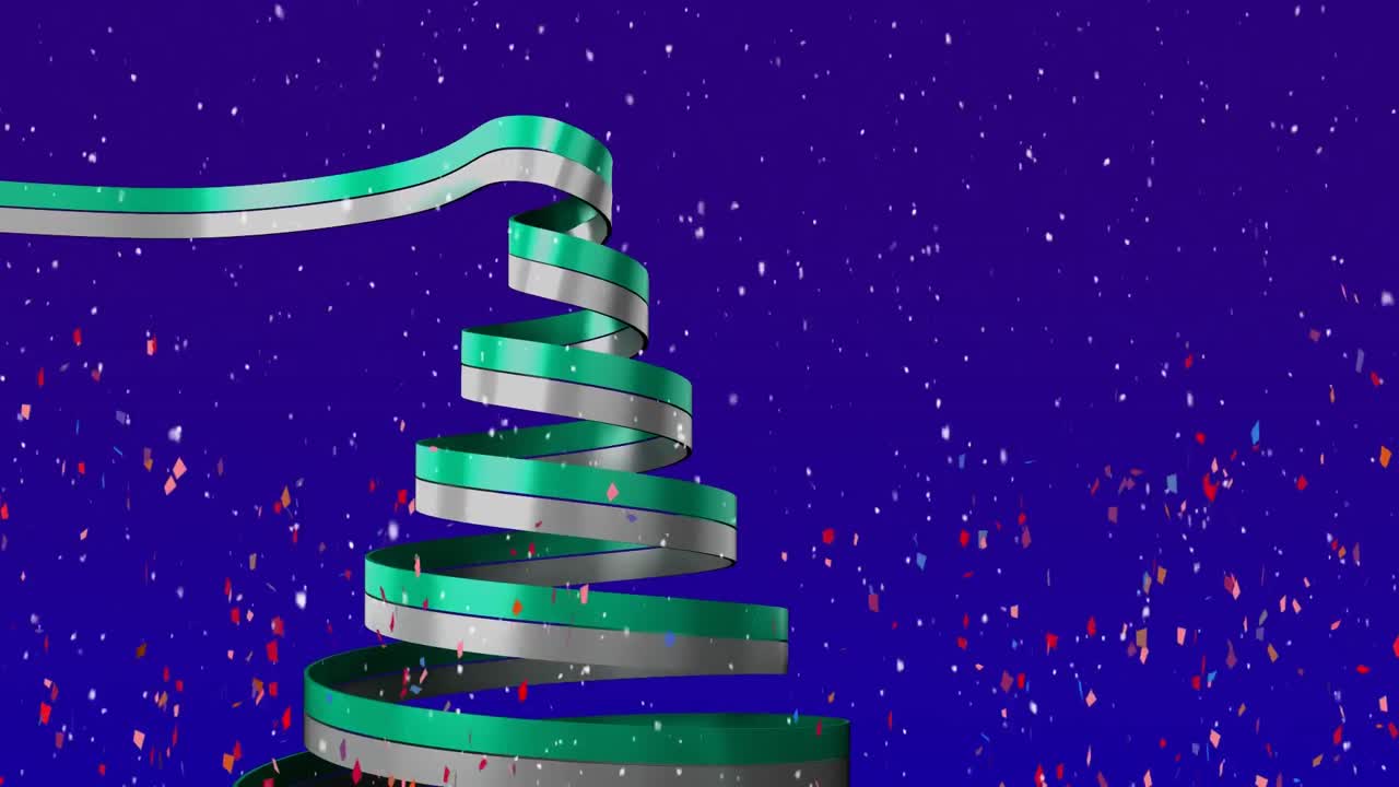 파란색 배경에 회전하는 별 위에 눈이 떨어지는 애니메이션