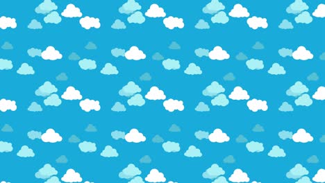 las nubes blancas de dibujos animados vuelan suavemente sobre un fondo azul.