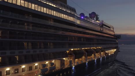 aerial - spirit of discovery cruise ship at dusk