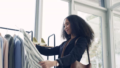 Woman,-clothes-shopping-and-store-for-fitting