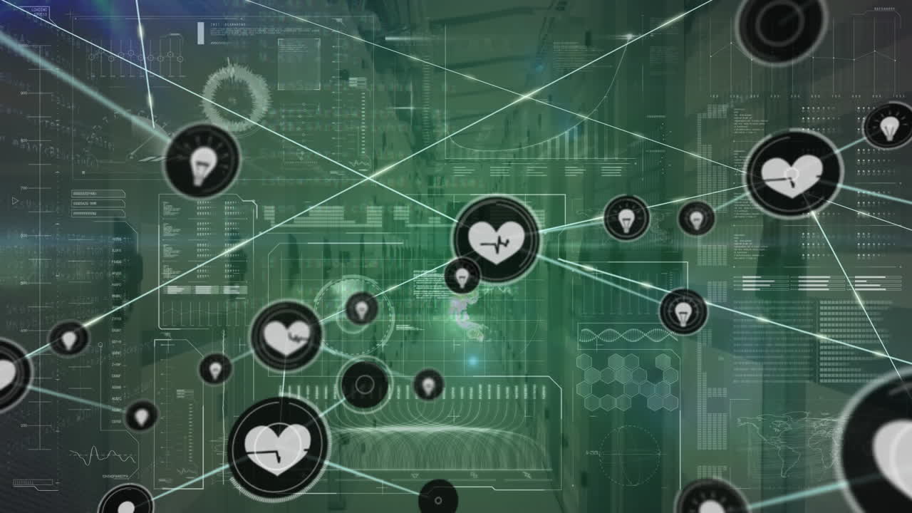 연결 네트워크의 애니메이션과 컴퓨터 서버를 통한 데이터 처리