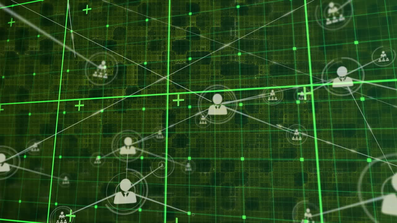 그리드 위의 아이콘으로 연결 네트워크의 애니메이션