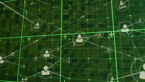 animación de la red de conexiones con iconos sobre la cuadrícula