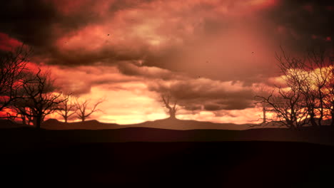 Fondo-De-Halloween-De-Animación-Mística-Con-Nubes-Oscuras-Y-Montañas